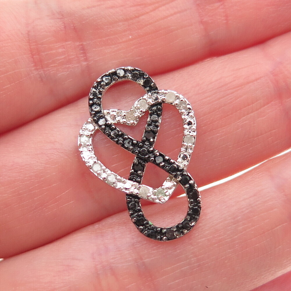 Charles Winston Sterling Real Black & White Diamond Heart Infinity Slide Pendant